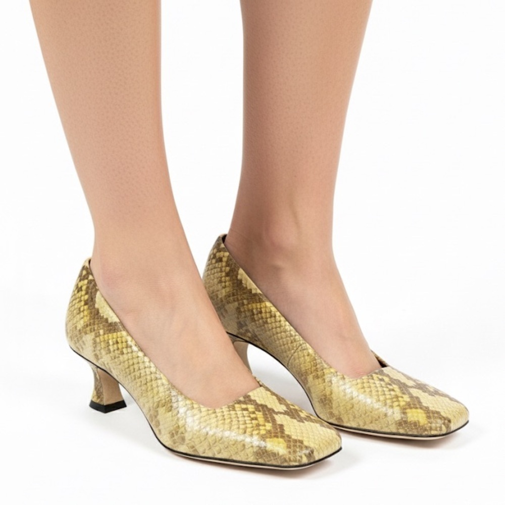 NIB Proenza Schouler Square Toe Kitten Heel Pumps Yellow Snake Python Sz 36